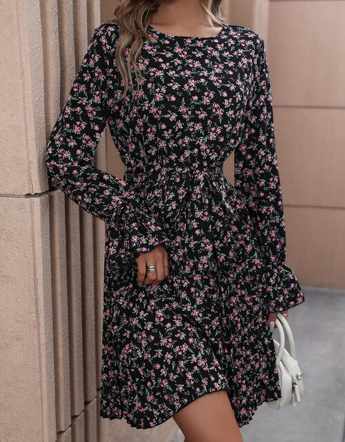 Load image into Gallery viewer, Floral Tie Front Long Sleeve Dress
