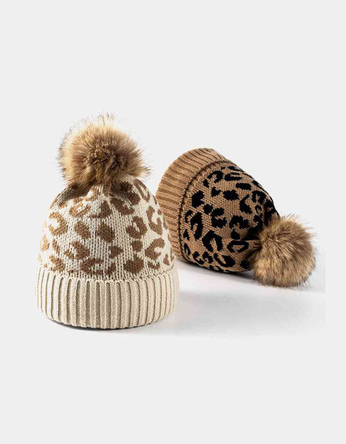 Load image into Gallery viewer, Leopard Pom-Pom Cuffed Beanie
