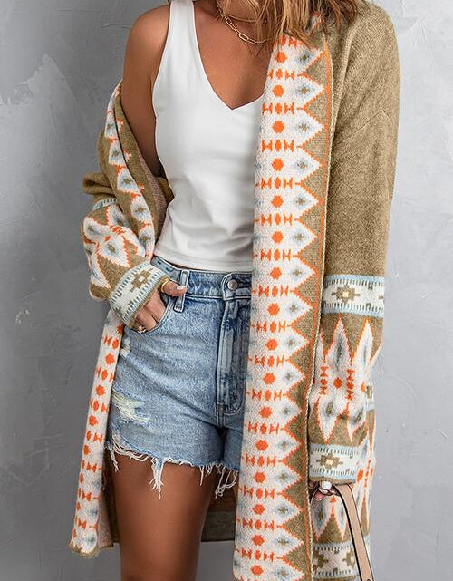 Load image into Gallery viewer, Geometric Open Front Long Sleeve Cardigan
