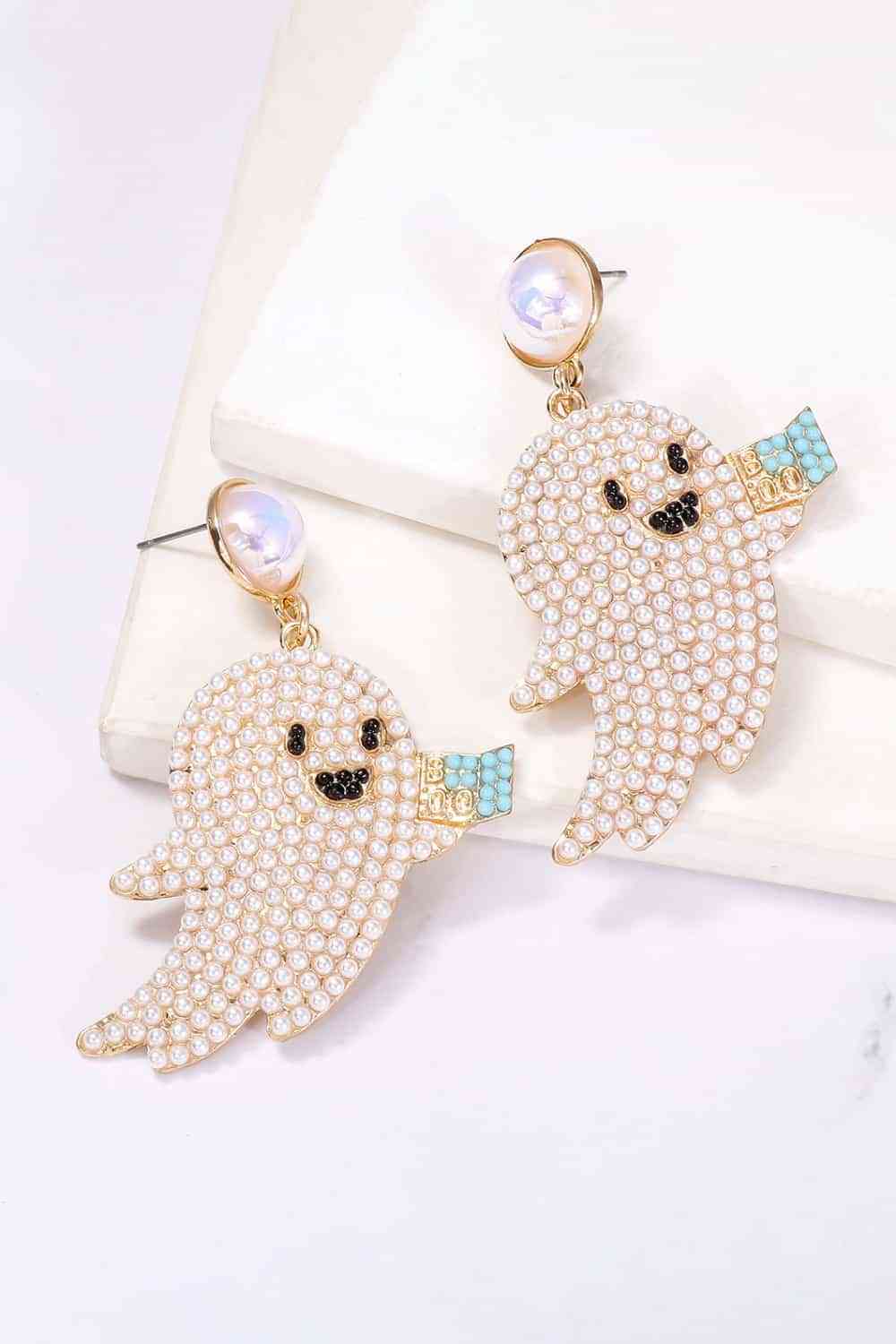 Ghost Shape Synthetic Pearl Dangle Earrings