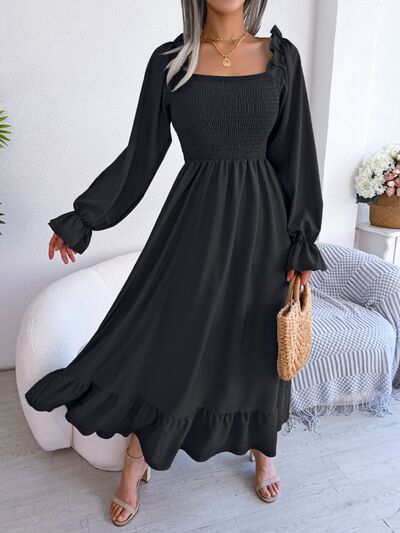 Load image into Gallery viewer, Smocked Square Neck Flounce Sleeve Dress
