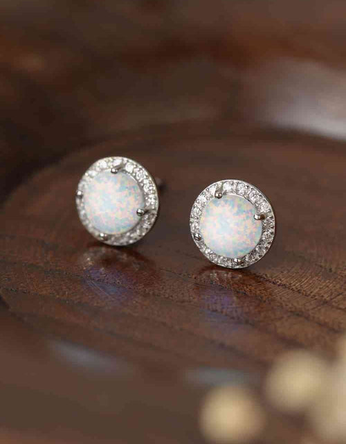 Load image into Gallery viewer, 925 Sterling Silver Platinum-Plated Opal Round Stud Earrings
