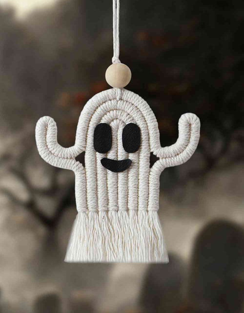 Load image into Gallery viewer, Wood Bead Fringe Ghost Shape Macrame Key Chain
