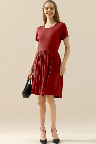 Load image into Gallery viewer, Ninexis Full Size Round Neck Ruched Dress with Pockets
