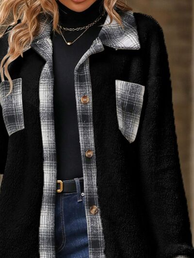 Load image into Gallery viewer, Plaid Contrast Dropped Shoulder Coat
