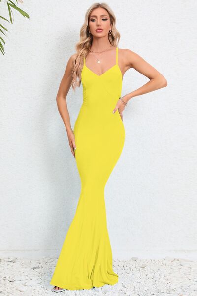 Load image into Gallery viewer, Crisscross Spaghetti Strap Fishtail Dress
