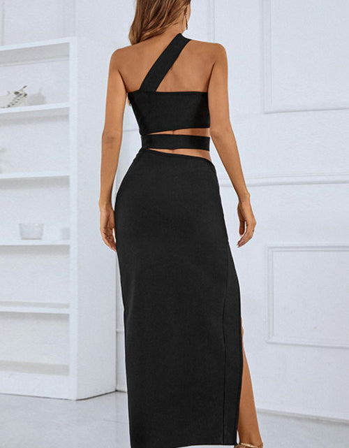 Load image into Gallery viewer, One-Shoulder Cutout Front Split Maxi Dress
