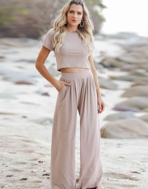 Load image into Gallery viewer, Short Sleeve T-Shirt and Wide Leg Pants Set
