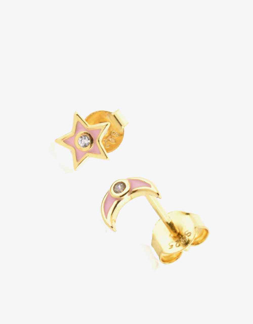 Load image into Gallery viewer, Star and Moon Zircon Mismatched Earrings
