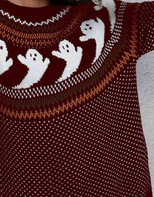 Load image into Gallery viewer, Ghost Pattern Round Neck Long Sleeve Sweater
