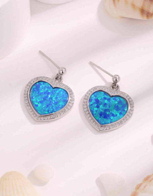 Load image into Gallery viewer, Platinum-Plated Opal Heart Earrings
