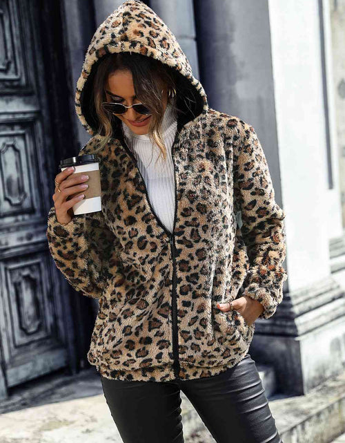 Load image into Gallery viewer, Leopard Zip-Up Hooded Jacket
