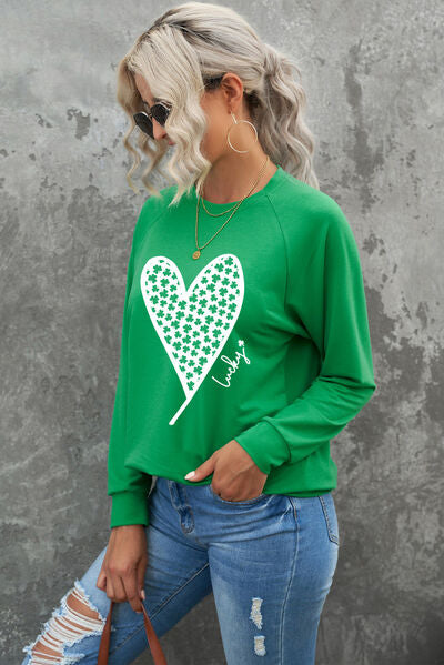 Load image into Gallery viewer, Heart Graphic Round Neck Sweatshirt
