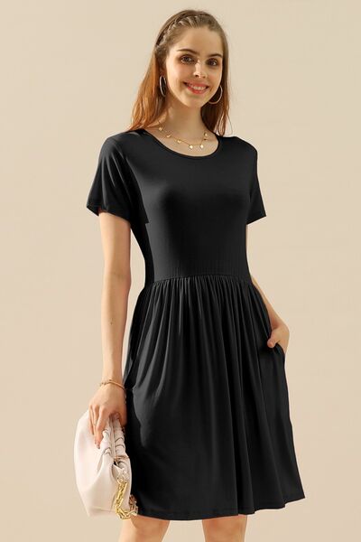 Load image into Gallery viewer, Ninexis Full Size Round Neck Ruched Dress with Pockets
