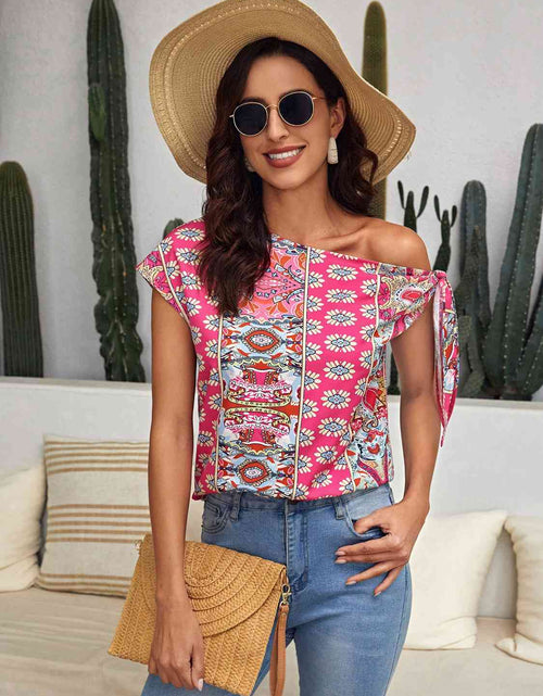 Load image into Gallery viewer, Printed Tied-Shoulder Single Shoulder Top
