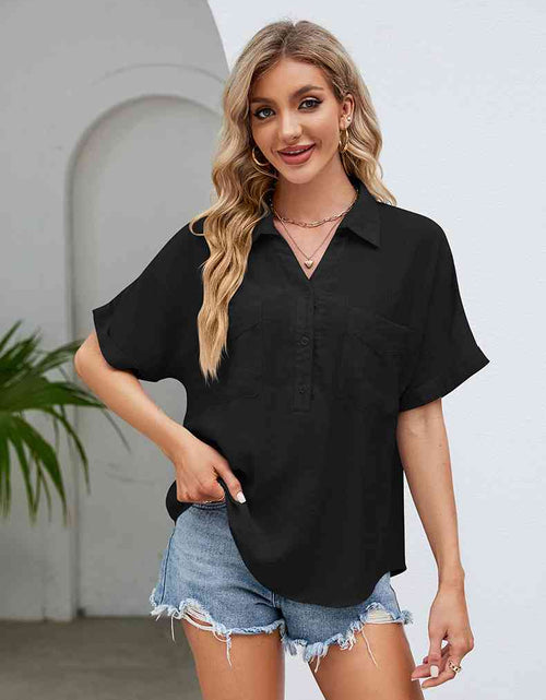 Load image into Gallery viewer, Half Button Johnny Collar Blouse
