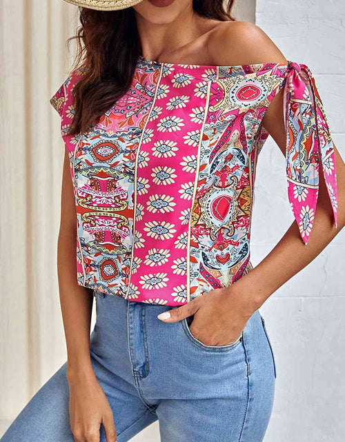 Load image into Gallery viewer, Printed Tied-Shoulder Single Shoulder Top
