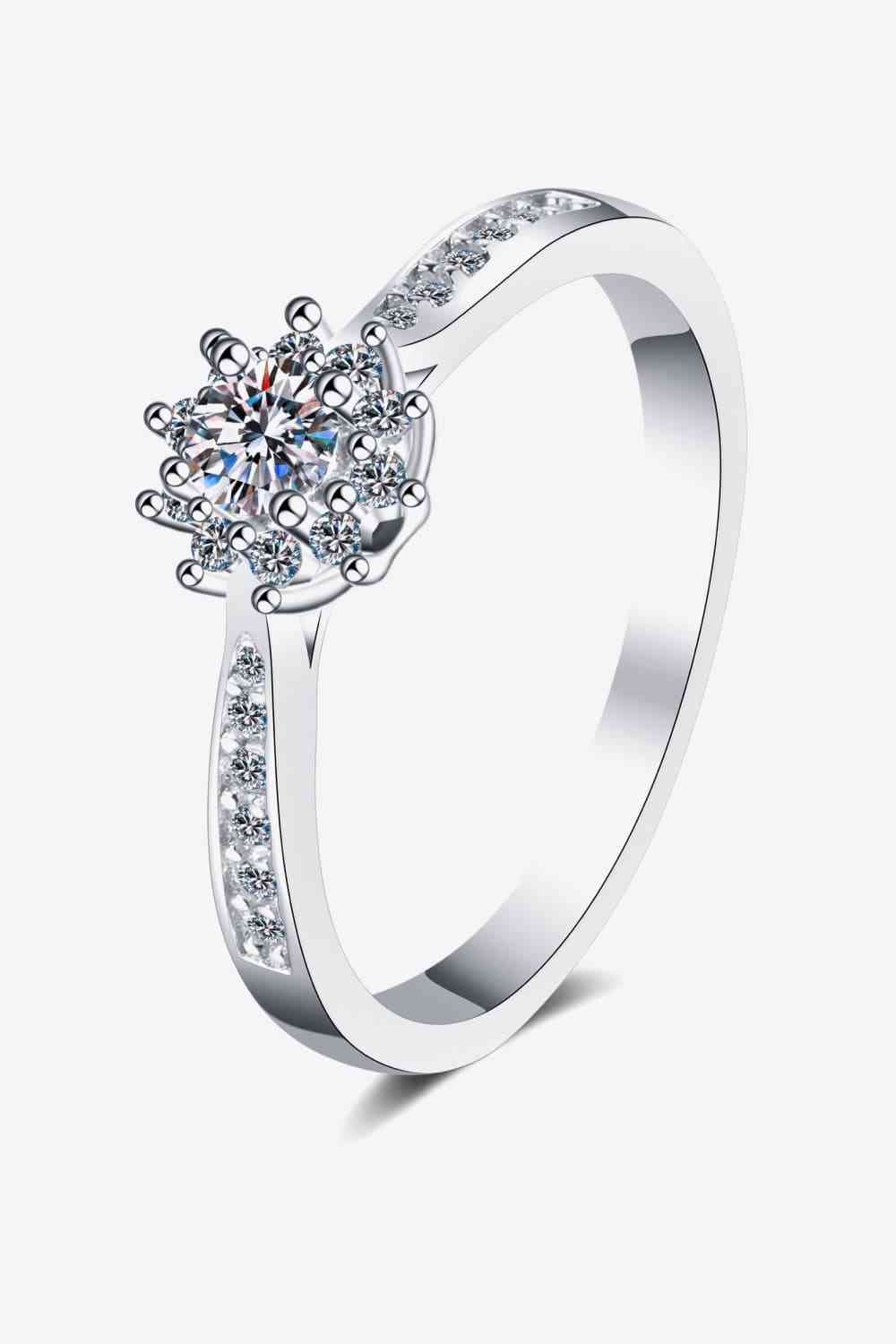 Moissanite Rhodium-Plated Snowflake Ring