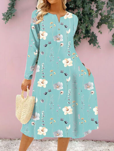 Load image into Gallery viewer, Floral Notched Long Sleeve Midi Dress
