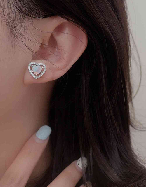 Load image into Gallery viewer, 925 Sterling Silver Opal Heart Stud Earrings
