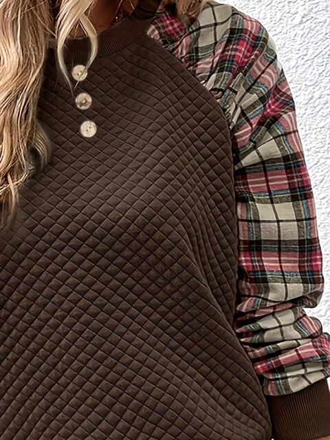 Load image into Gallery viewer, Plaid Round Neck Sweatshirt
