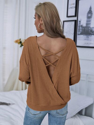 Load image into Gallery viewer, Waffle-Knit Crisscross Long Sleeve T-Shirt
