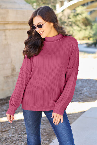 Load image into Gallery viewer, Basic Bae Full Size Ribbed Exposed Seam Mock Neck Knit Top
