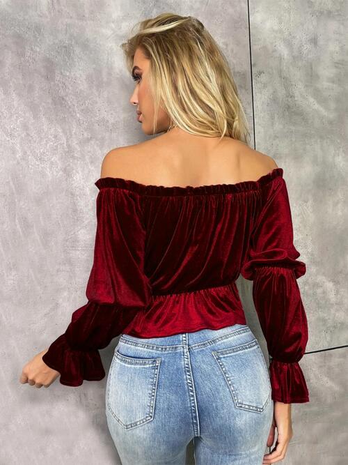 Off-Shoulder Flounce Sleeve Blouse