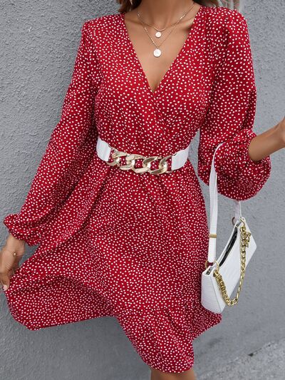 Printed Surplice Balloon Sleeve Dress