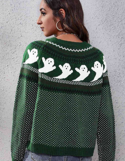 Load image into Gallery viewer, Ghost Pattern Round Neck Long Sleeve Sweater
