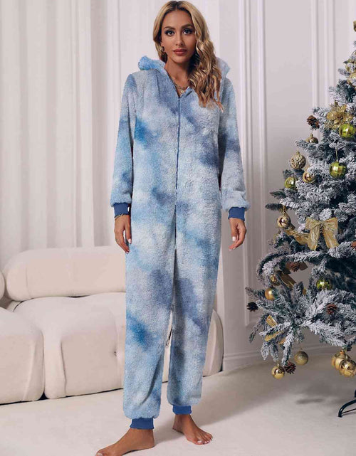 Load image into Gallery viewer, Zip Front Long Sleeve Hooded Teddy Lounge Jumpsuit
