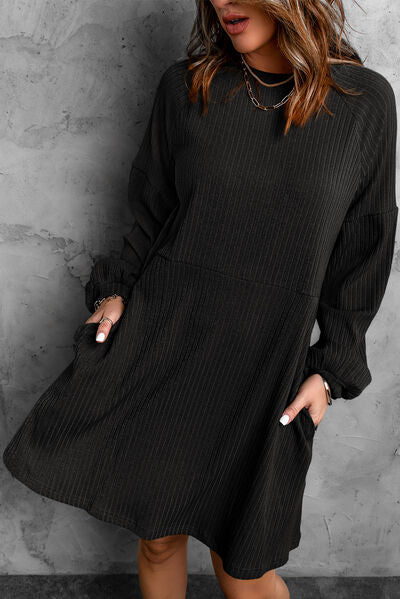 Load image into Gallery viewer, Round Neck Long Sleeve Mini Dress
