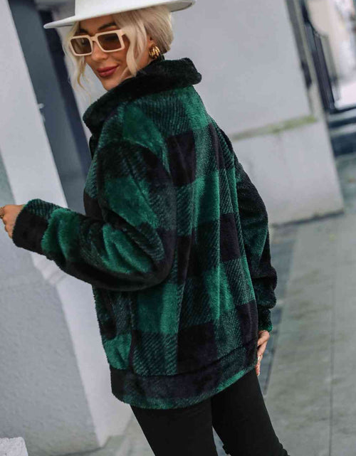 Load image into Gallery viewer, Plaid Zip-Up Collared Jacket
