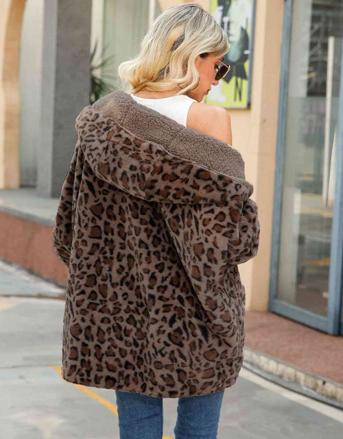 Load image into Gallery viewer, Leopard Hooded Coat with Pockets
