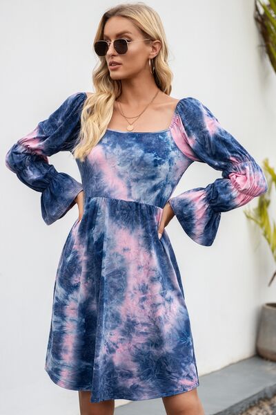 Load image into Gallery viewer, Tie-Dye Square Neck Flounce Sleeve Dress
