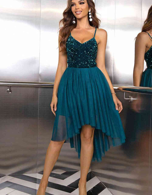 Load image into Gallery viewer, Sequin Spaghetti Strap High-Low Dress
