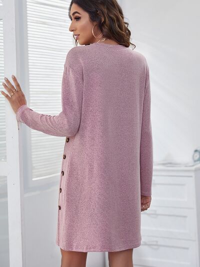 Load image into Gallery viewer, Decorative Button Round Neck Long Sleeve Dress
