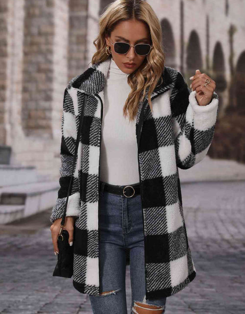 Load image into Gallery viewer, Plaid Collared Neck Coat with Pockets
