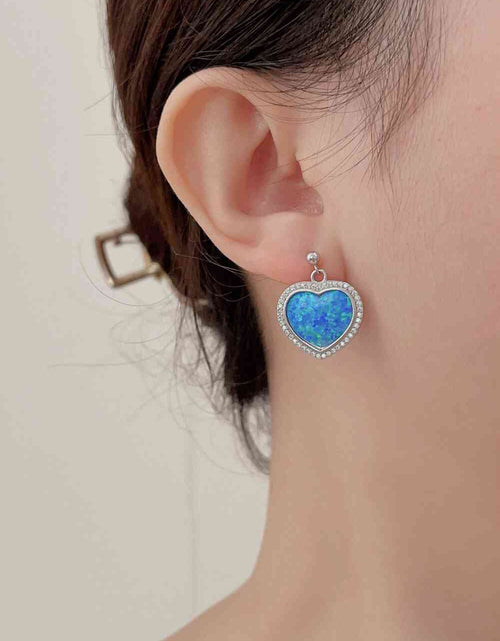 Load image into Gallery viewer, Platinum-Plated Opal Heart Earrings
