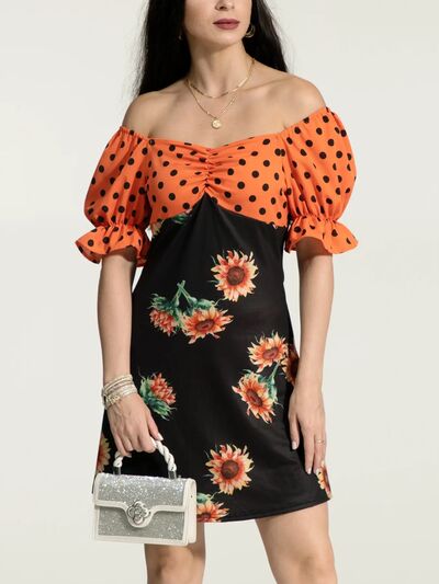 Load image into Gallery viewer, Ruched Polka Dot Flounce Sleeve Dress
