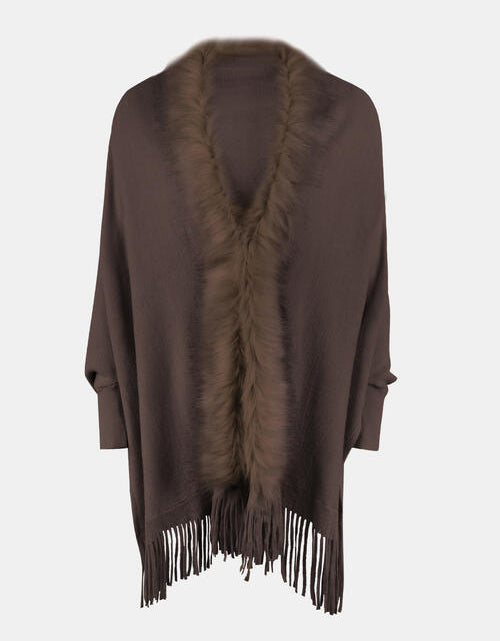 Load image into Gallery viewer, Fringe Open Front Long Sleeve Poncho
