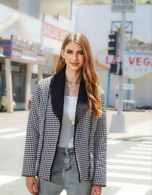 Load image into Gallery viewer, Houndstooth Open Front Long Sleeve Jacket
