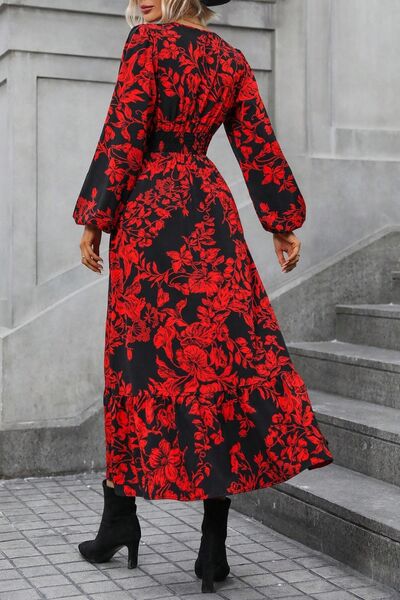 Load image into Gallery viewer, Printed Surplice Balloon Sleeve Midi Dress
