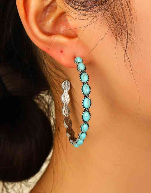 Load image into Gallery viewer, Artificial Turquoise C-Hoop Earrings
