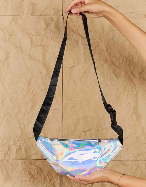 Load image into Gallery viewer, Fame Good Vibrations Holographic Double Zipper Fanny Pack in Silver
