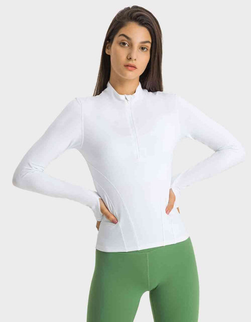 Load image into Gallery viewer, Half Zip Thumbhole Sleeve Sports Top
