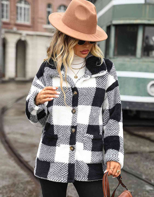 Load image into Gallery viewer, Plaid Collared Neck Button Down Jacket
