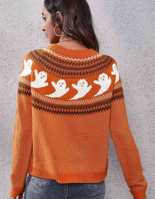 Load image into Gallery viewer, Ghost Pattern Round Neck Long Sleeve Sweater
