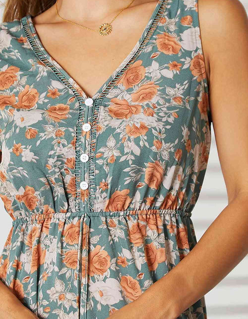 Load image into Gallery viewer, Double Take Floral V-Neck Tiered Sleeveless Dress
