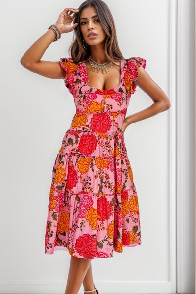 Load image into Gallery viewer, Ruffled Floral Square Neck Tiered Dress
